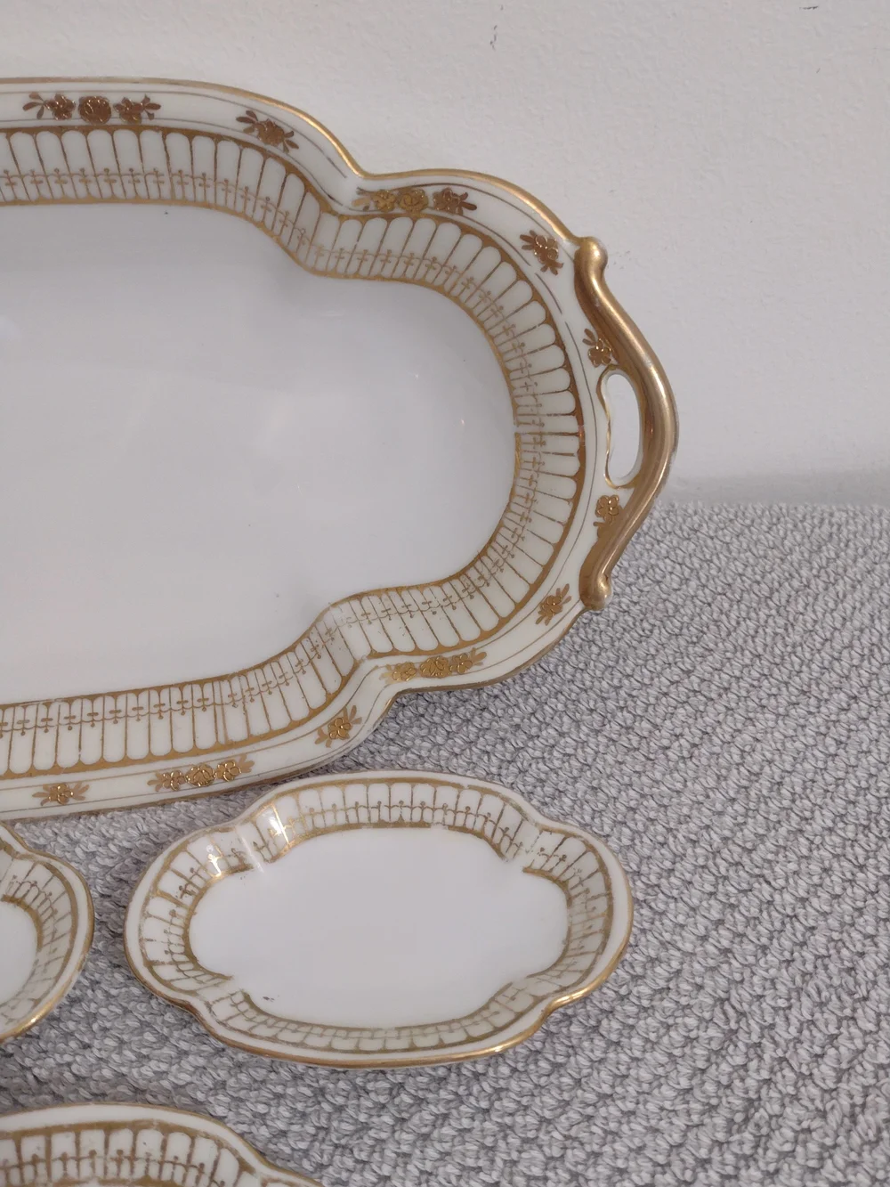 Antique Nippon Gold Porcelain Serving Platter with Matching Dishes
